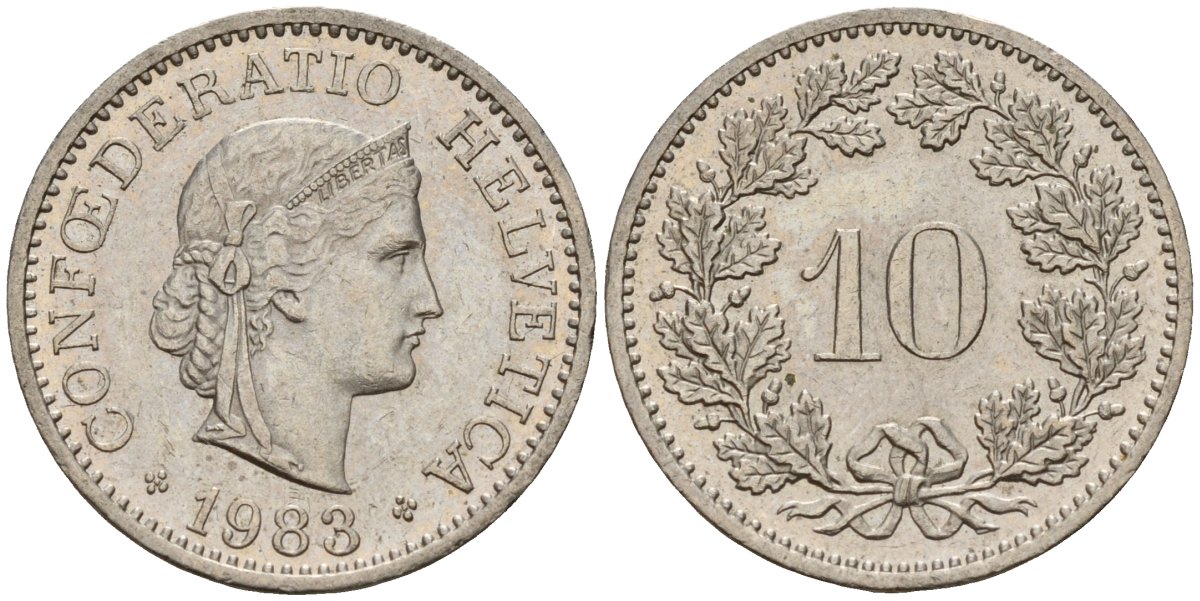 Швейцария 10 раппенов 1983 KM 27 медно-никель 4189-431
