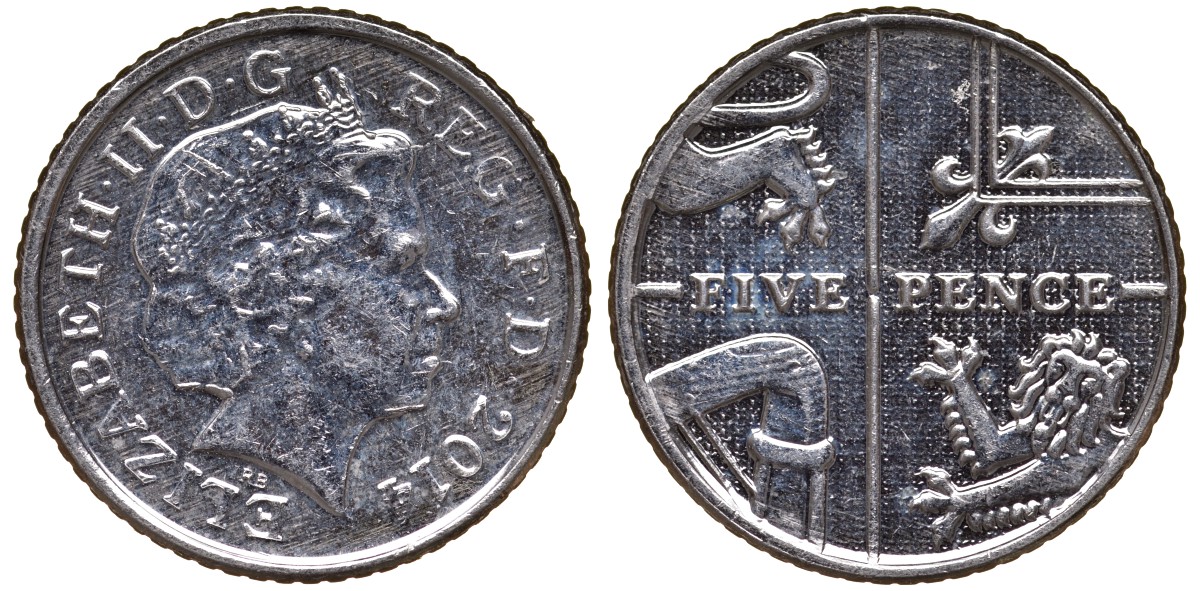 Великобритания 5 пенсов 2014 Елизавета II (1952-2022) KM 1109d, Spink 4671 (D7) медно-никель 4124-715