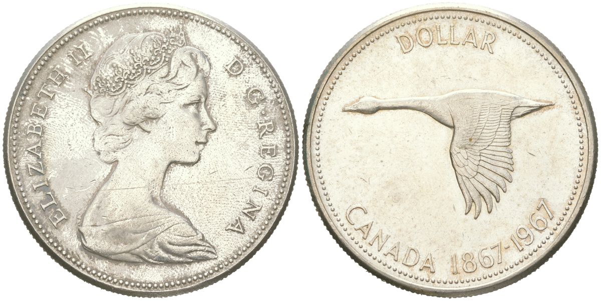 Канада 1 доллар 1967 100 лет Конфедерации Канада KM 70 серебро aUNC 00-1067-2-63