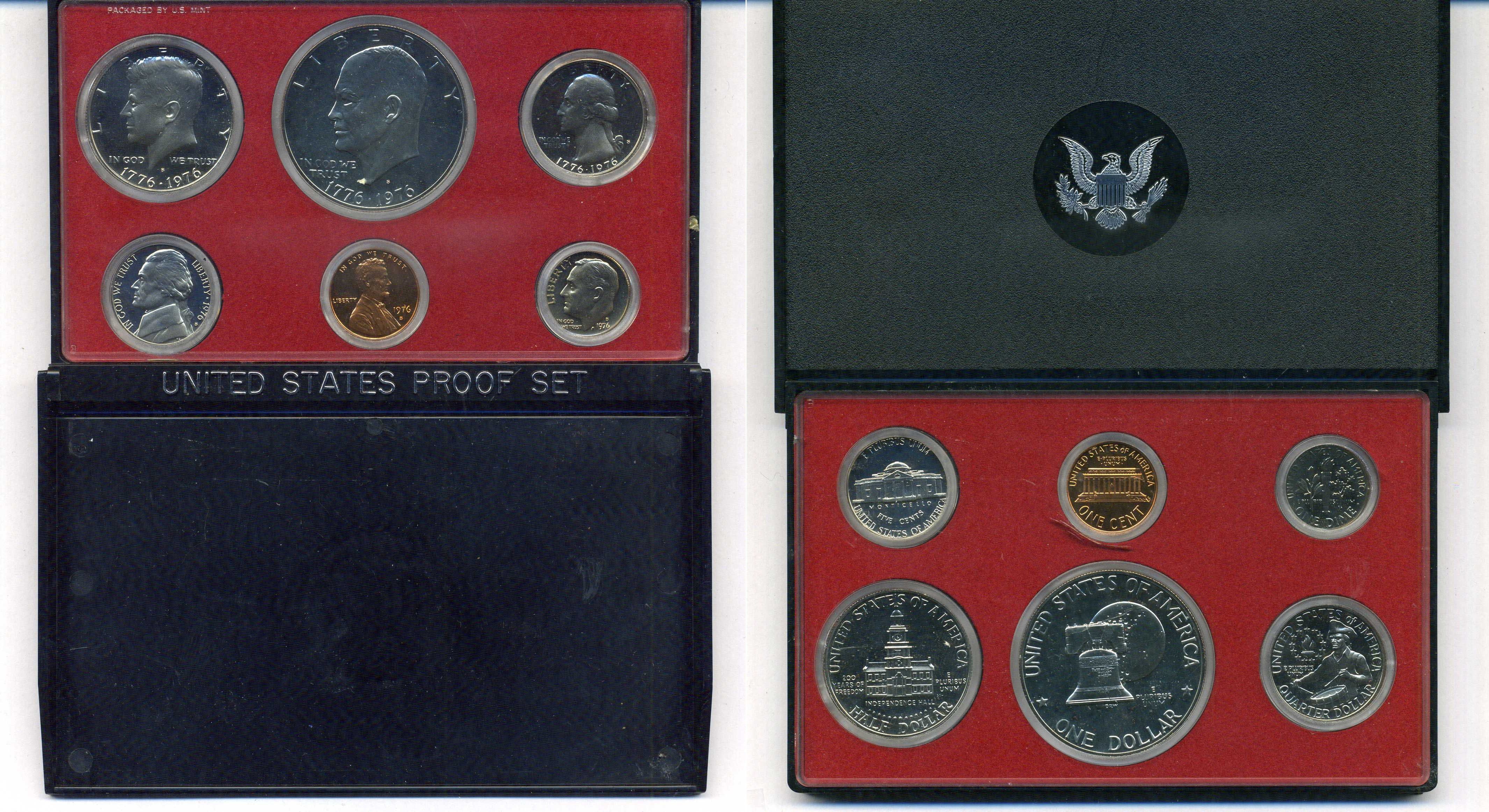 США годовой набор из 6 монет (1, 5, 10, 25 и 50 центов; 1 доллар) 1976 в оригинальной упаковке KM PS140 (A192, 195a, 201, 204, 205 и 206) PROOF 8-2-02-25