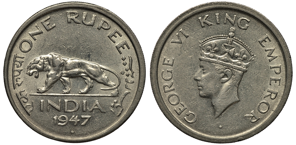 БРИТАНСКАЯ ИНДИЯ 1 РУПИЯ 1947 ГЕОРГ VI KM 559 никель 1080-1-53