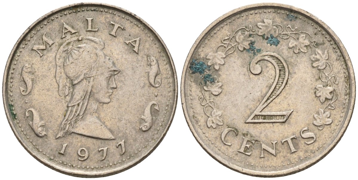 Мальта 2 цента 1977 Пентесилея, царица амазонок KM 9 медь цинк 4596-823