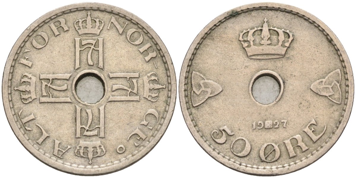 Норвегия 50 эре 1927 Хокон VII (1905-1957) KM 386 медно-никель 4591-941