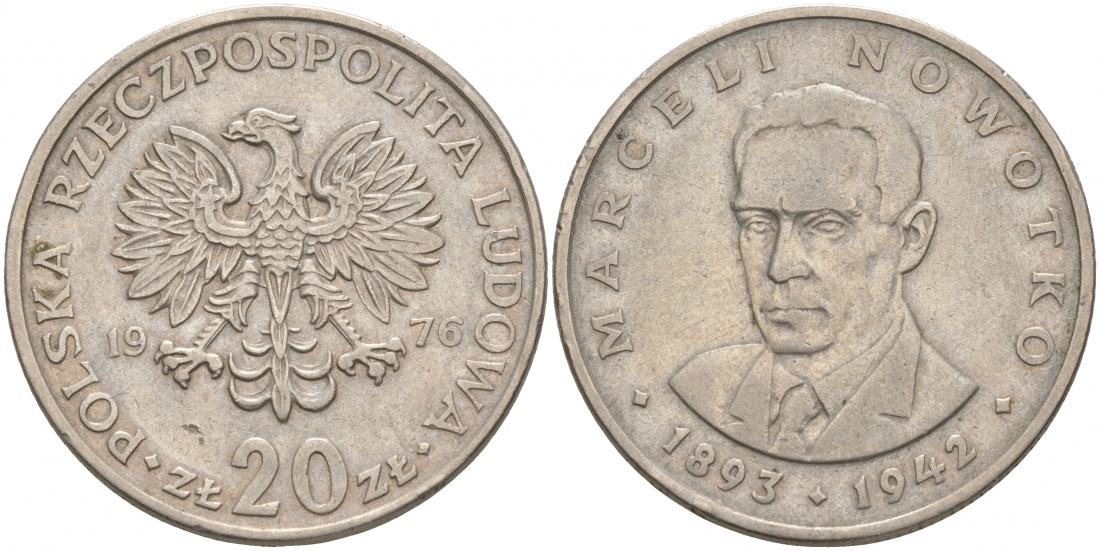 ПОЛЬША 20 ЗЛОТЫХ 1976 КРЕМНИЦА, МАРЦЕЛИЙ НОВОТКО KM 69 медно-никель 69-611