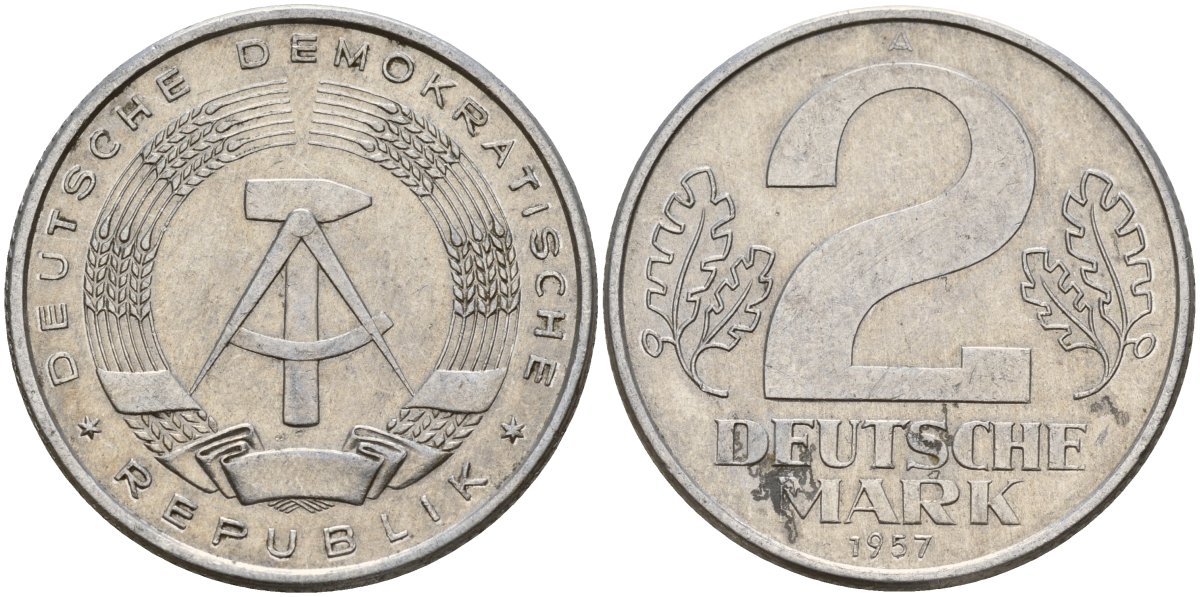 ГДР 2 марки 1957 A KM 14 алюминий 32-746