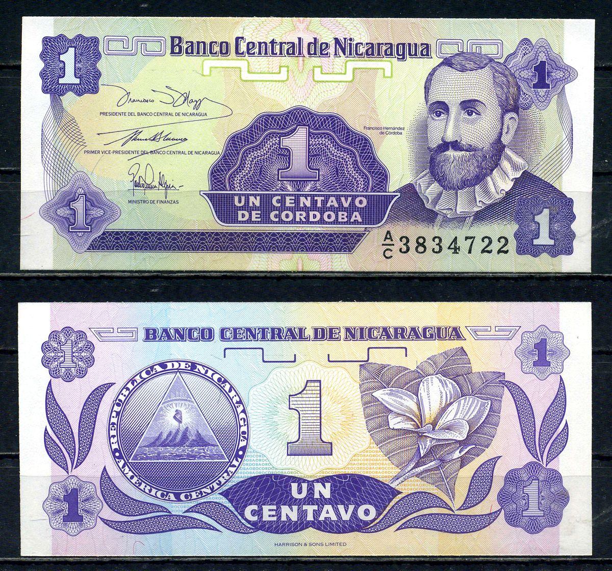 Никарагуа 1 сентаво ND (1991) Франсиско Эрнандес де Кордоба, плюмерия Pick 167 бумага UNC (пресс) 2192-40-1-2