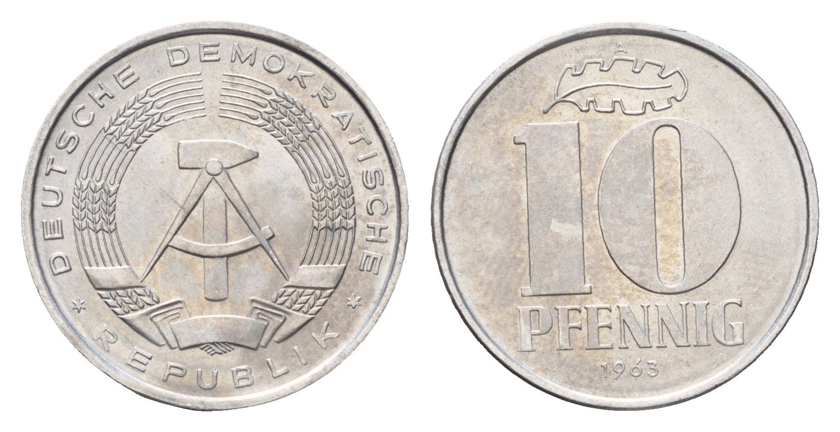 ГДР 10 пфеннигов 1963 A KM 10 алюминий UNC 4695-1025