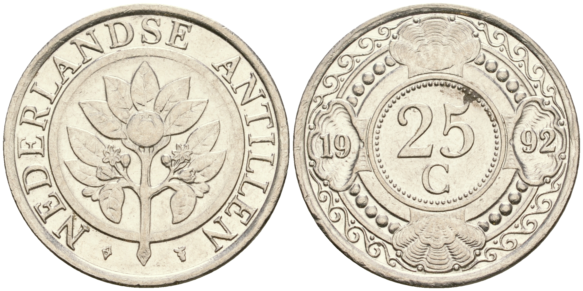 Нидерландские Антилы 25 центов 1992 Беатрикс (1980-2013) KM 35 сталь плакированная никелем 4364-1824