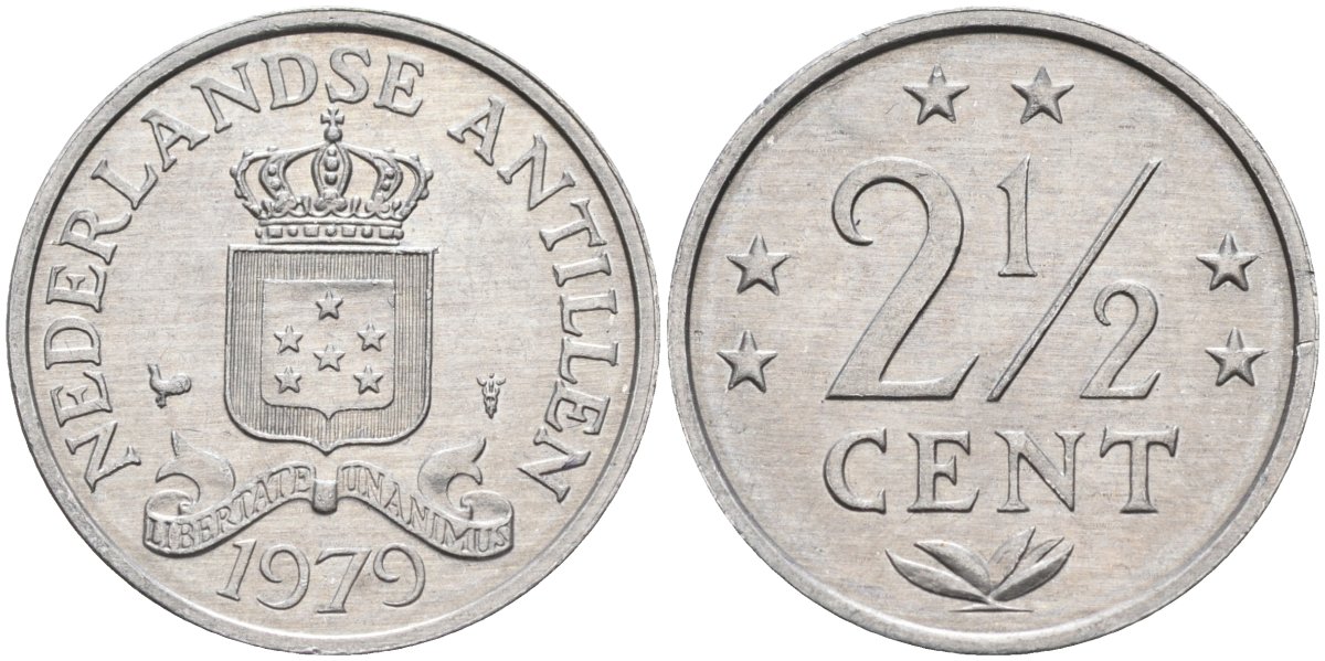 Нидерландские Антильские острова (Нидерландские Антилы) 2 1/2 цента 1979 Юлиана (1948-1980) KM 9а алюминий UNC 4586-755