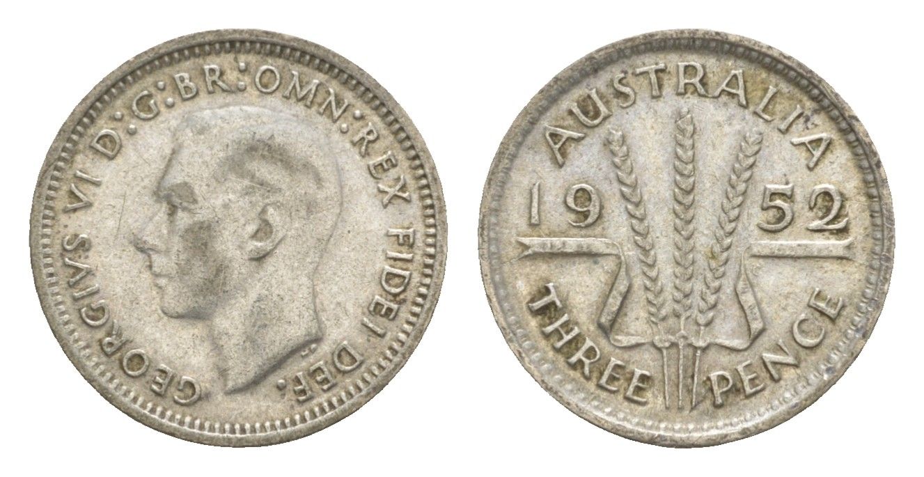 Австралия 3 пенса 1952 Георг VI (1936-1952) KM 44 серебро 4649-1069