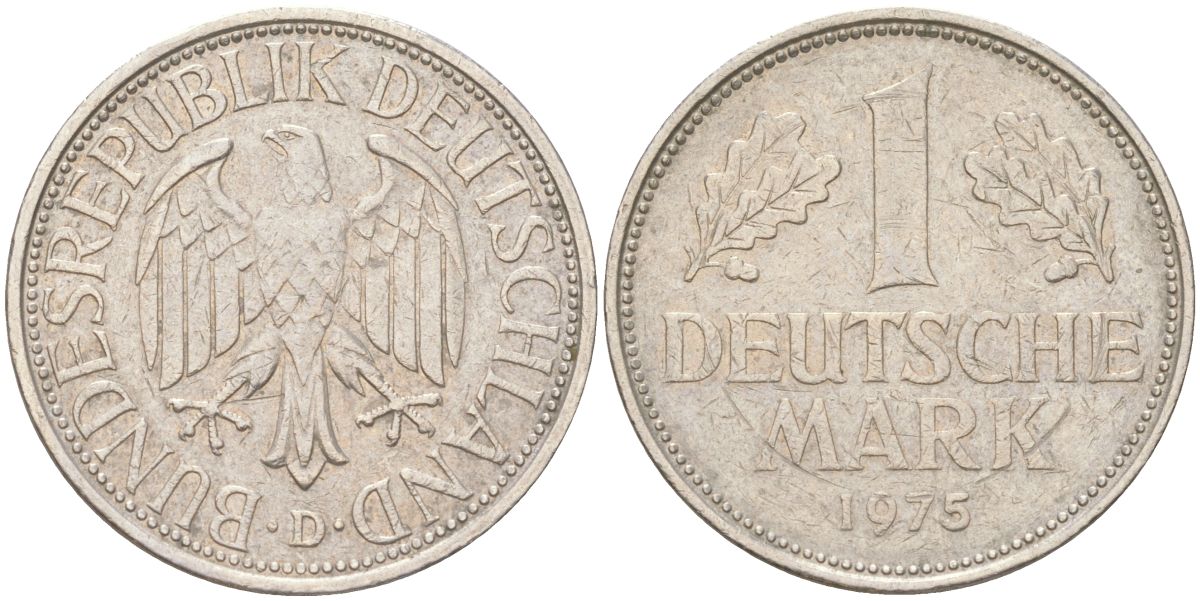 ФРГ 1 марка 1975 D KM 110 медно-никель 4143-137