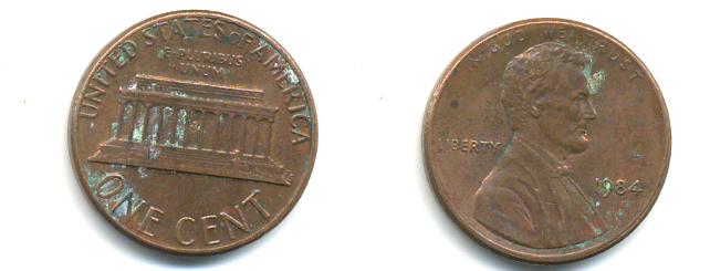 США 1 ЦЕНТ 1984 ЛИНКОЛЬН KM 201b цинк плакированный медью 86-147