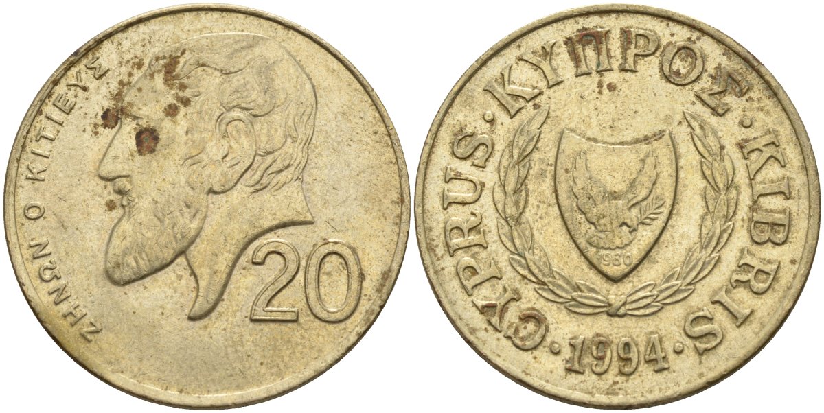Кипр 20 центов 1994 KM 62.2 никель латунь 4140-836