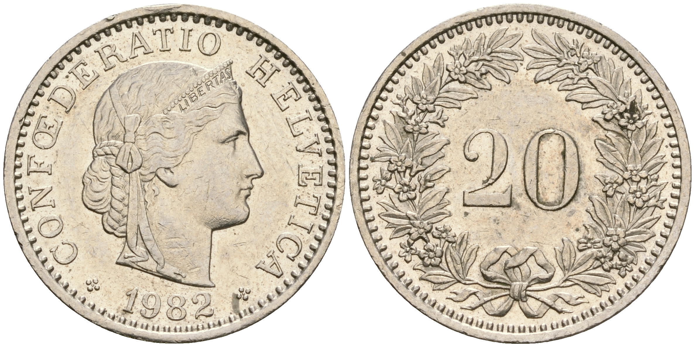 Швейцария 20 раппенов 1982 KM 29а медно-никель 4364-1433