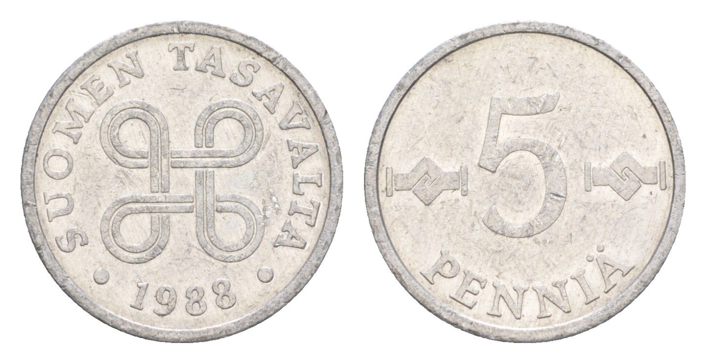 Финляндия 5 пенни 1988 KM 45a алюминий 4647-322