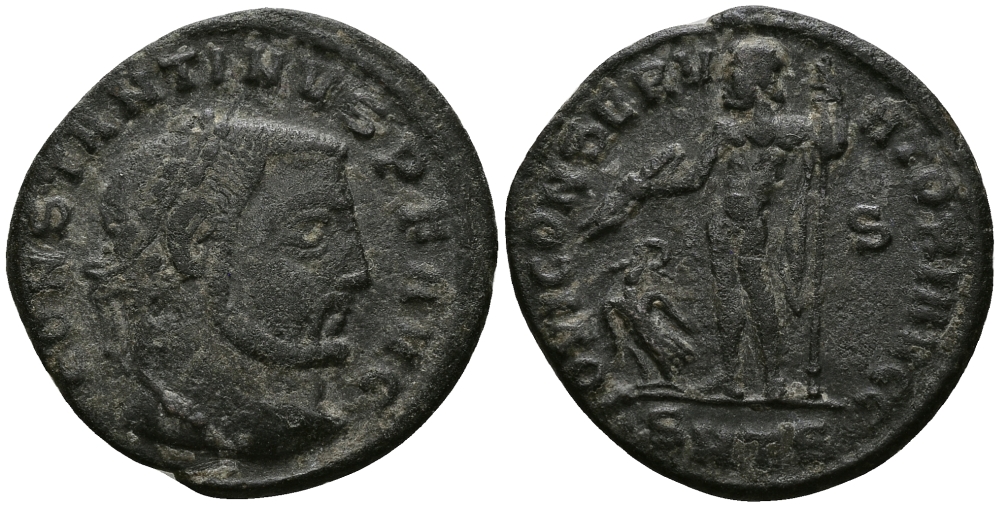 Римская Империя нуммий 311 Константин Великий IOVI CONSERVATORI AVGG Фессалоника Very fine (степень редкости R4) RIC 47b бронза 1073-6-67