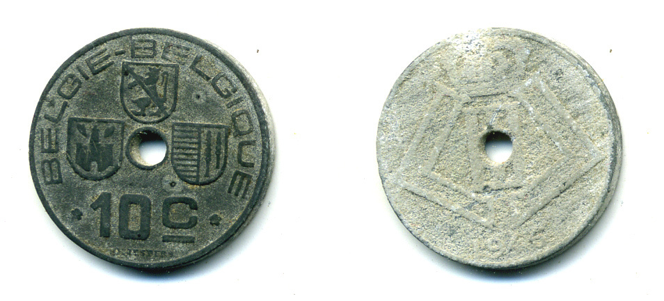 БЕЛЬГИЯ 10 САНТИМОВ 1943 BELGIE-BELGIQUE KM 126 цинк 86-1011