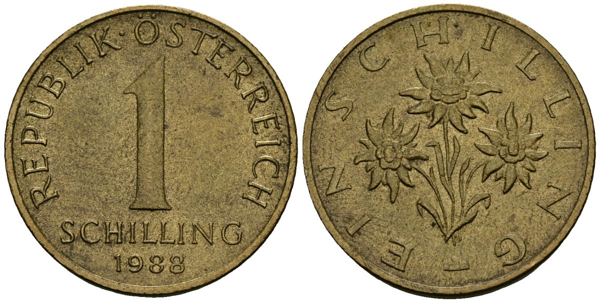Австрия 1 шиллинг 1988 KM 2886 алюминиевая бронза 4167-711