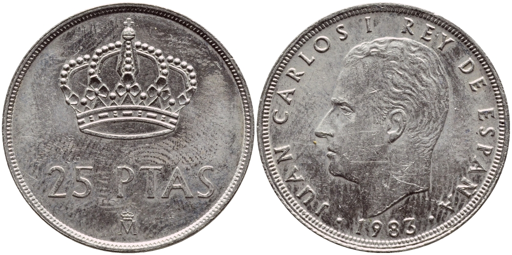 Испания 25 песет 1983 Хуан Карлос I (1975-2014) KM 824 медно-никель 4398-737