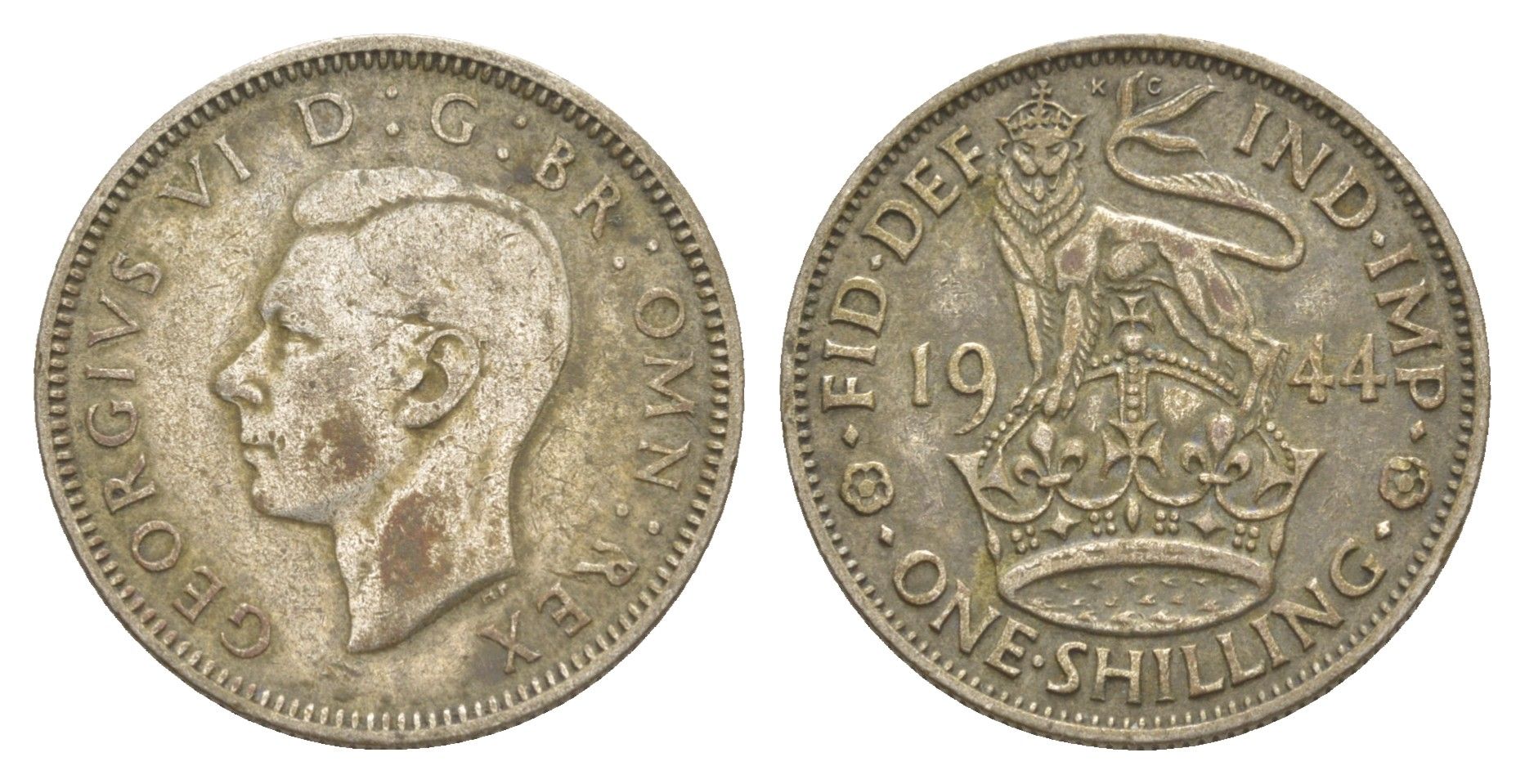 Великобритания 1 шиллинг 1944 Георг VI (1936-1952), Английский герб KM 853, Spink 4082 серебро 4642-442