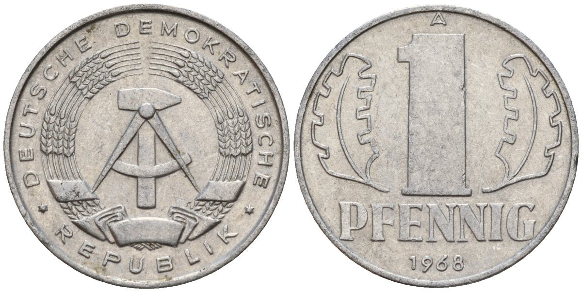 ГДР 1 пфенниг 1968 A KM 8.1 алюминий 100-1258