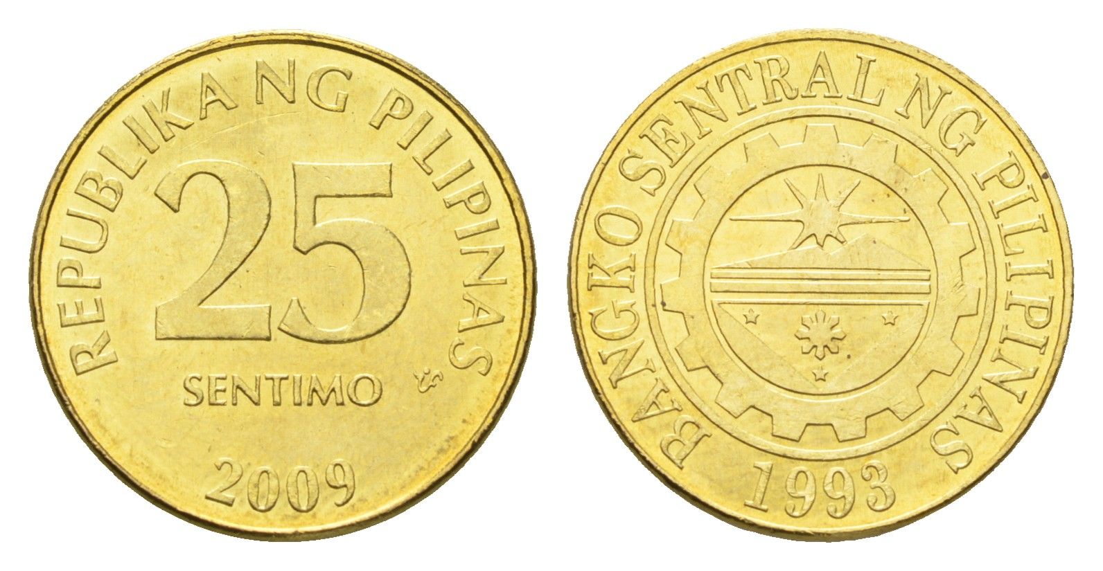 Филиппины 25 сентимо 2009 KM 271a сталь плакированная латунью UNC 4668-721