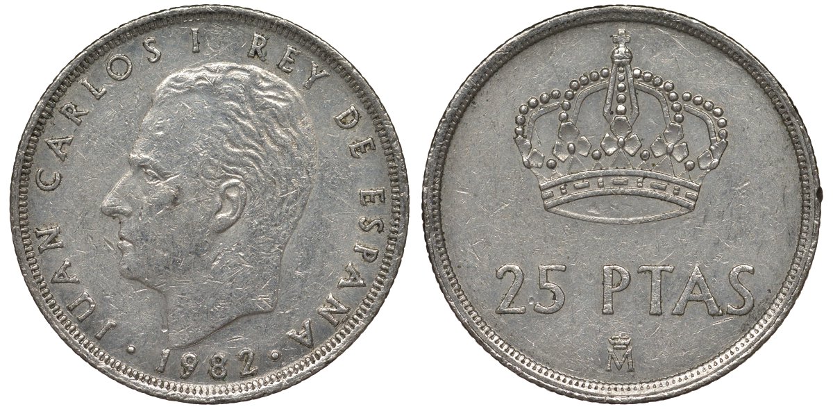 Испания 25 песет 1982 Хуан Карлос I (1975-2014) KM 824 медно-никель 4123-1236