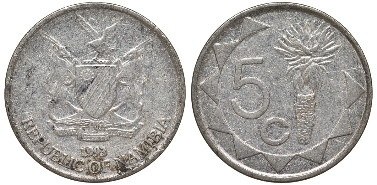 Намибия 5 центов 1993 KM 1 никелированная сталь 4164-516