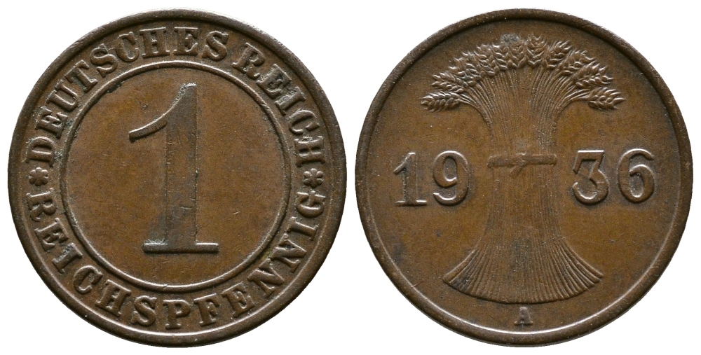 Германия 1 рейхспфенниг 1936 A KM 37, J. 313 бронза 220-137