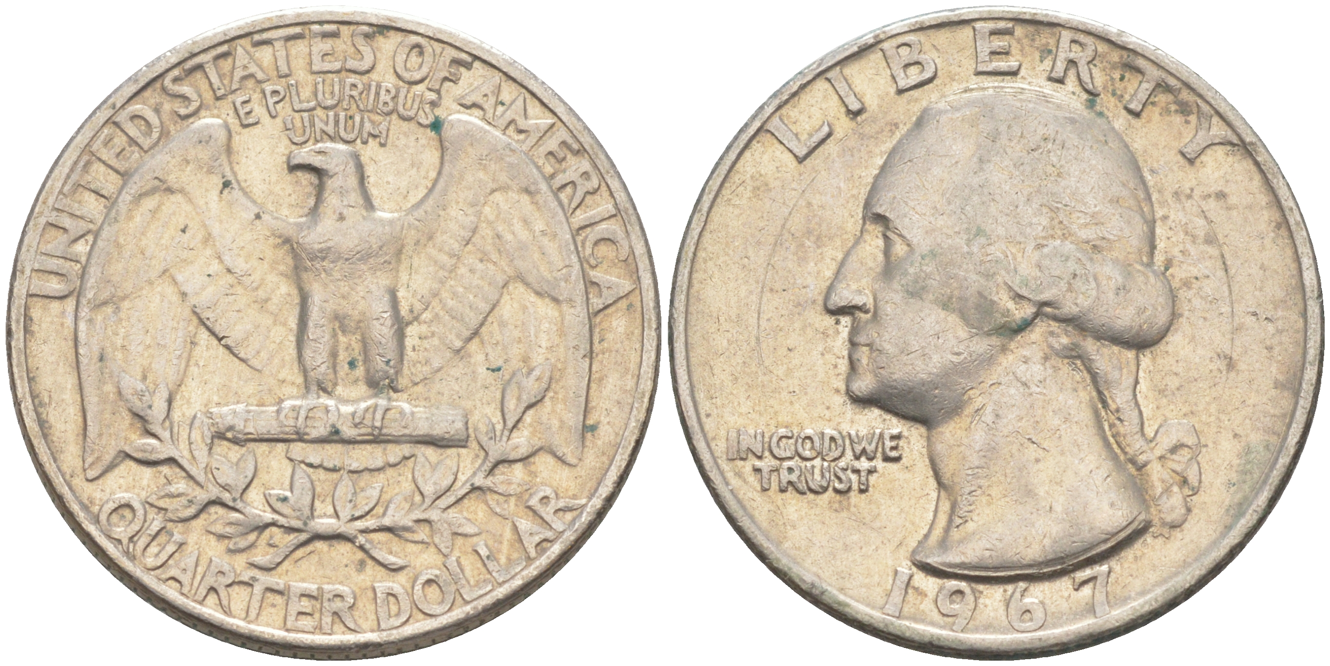 США 25 центов (квотер) 1967 Вашингтон KM 164a медь плакированная медно-никелем 4525-421