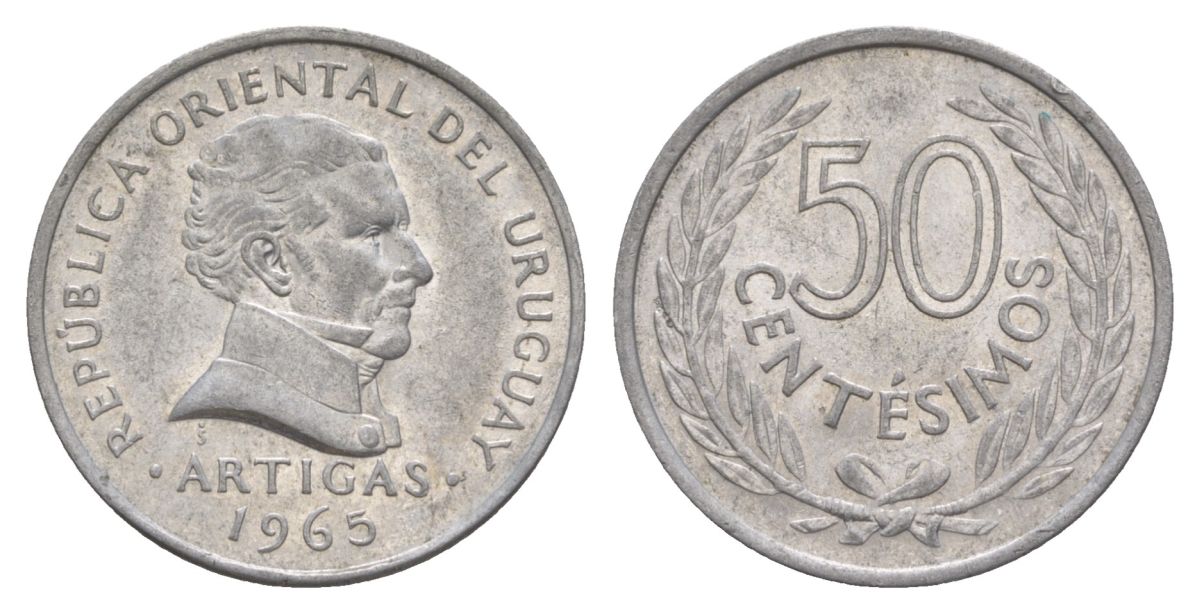 Уругвай 50 сентесимо 1965 KM 45 алюминий aUNC 4633-1052