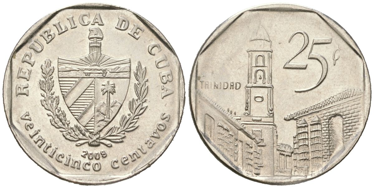 Куба 25 сентаво 2008 площадь в Тринидаде KM 577 сталь плакированная никелем aUNC 4395-645