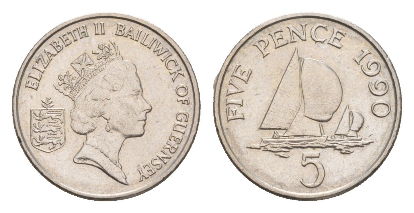 Гернси 5 пенсов 1990 KM 42.2 медно-никель aUNC 4655-863
