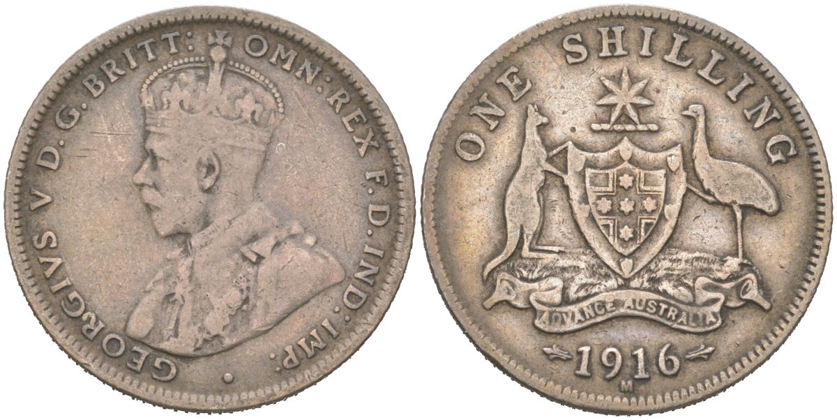 Австралия 1 шиллинг 1916 M, Эдуард VII (1910-1936) KM 26 серебро 190-246