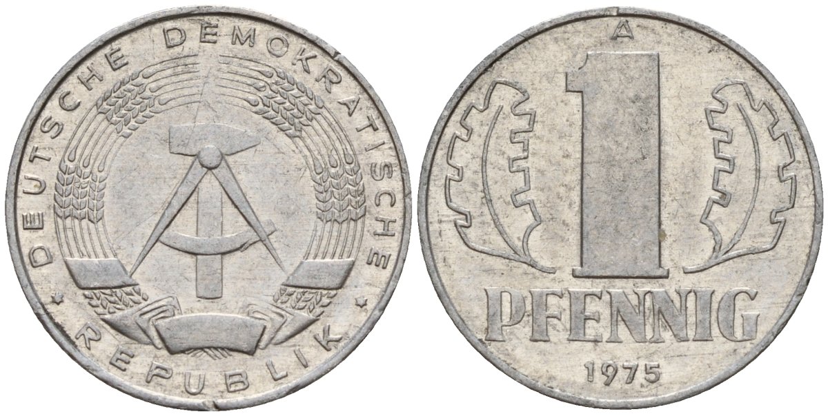 ГДР 1 пфенниг 1975 A KM 8.1 алюминий 105-1011
