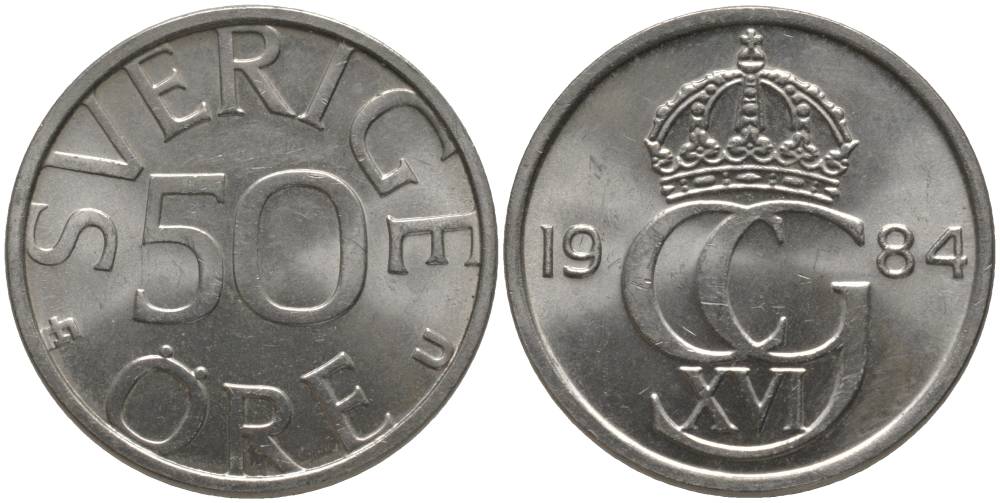 Швеция 50 эре 1984 U Карл XVI Густав (1973- ) KM 85 медно-никель UNC 181-133