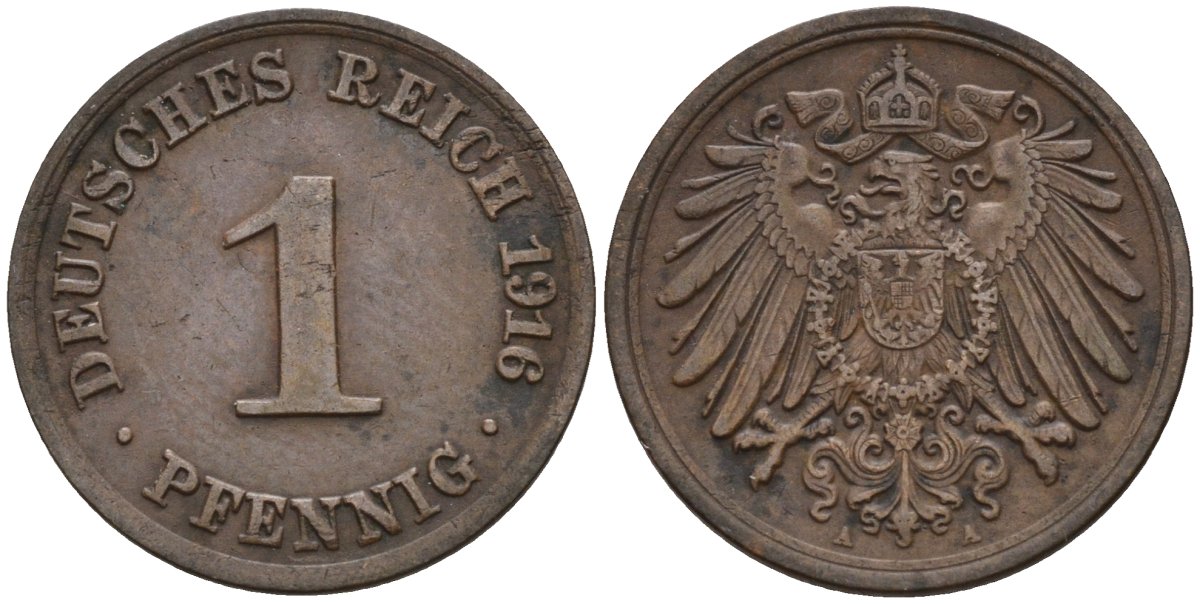 Германия 1 пфенниг 1916 A KM 10, J. 10 медь 4151-341
