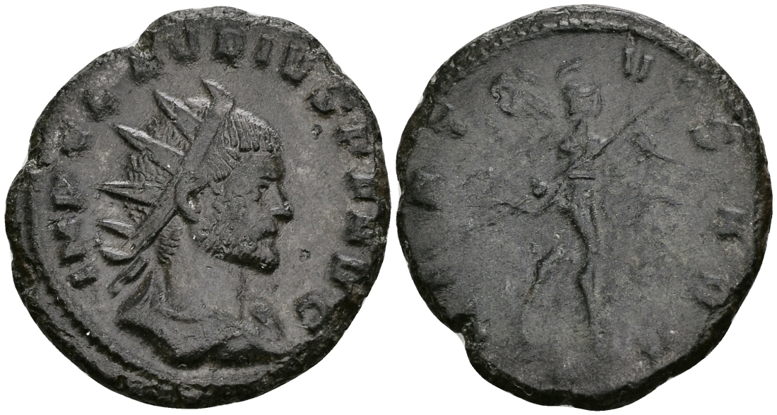 Римская Империя антониниан 268 - 270 Клавдий II Готский VIRTVS AVG Медиолан Good Very fine RIC 172 бронза 1073-3-8-7