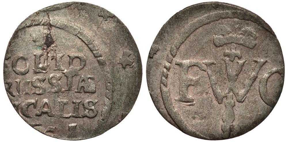 Бранденбург-Пруссия 1 шиллинг 1671 Фридрих Вильгельм (1640-1688), вес 0,56 гр. KM 387 серебро 1516-343