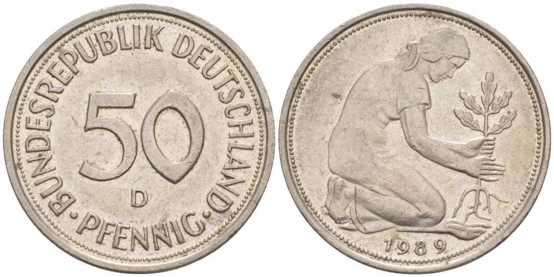 ФРГ 50 пфеннигов 1989 D J 384a, KM 109.2 медно-никель 63-357