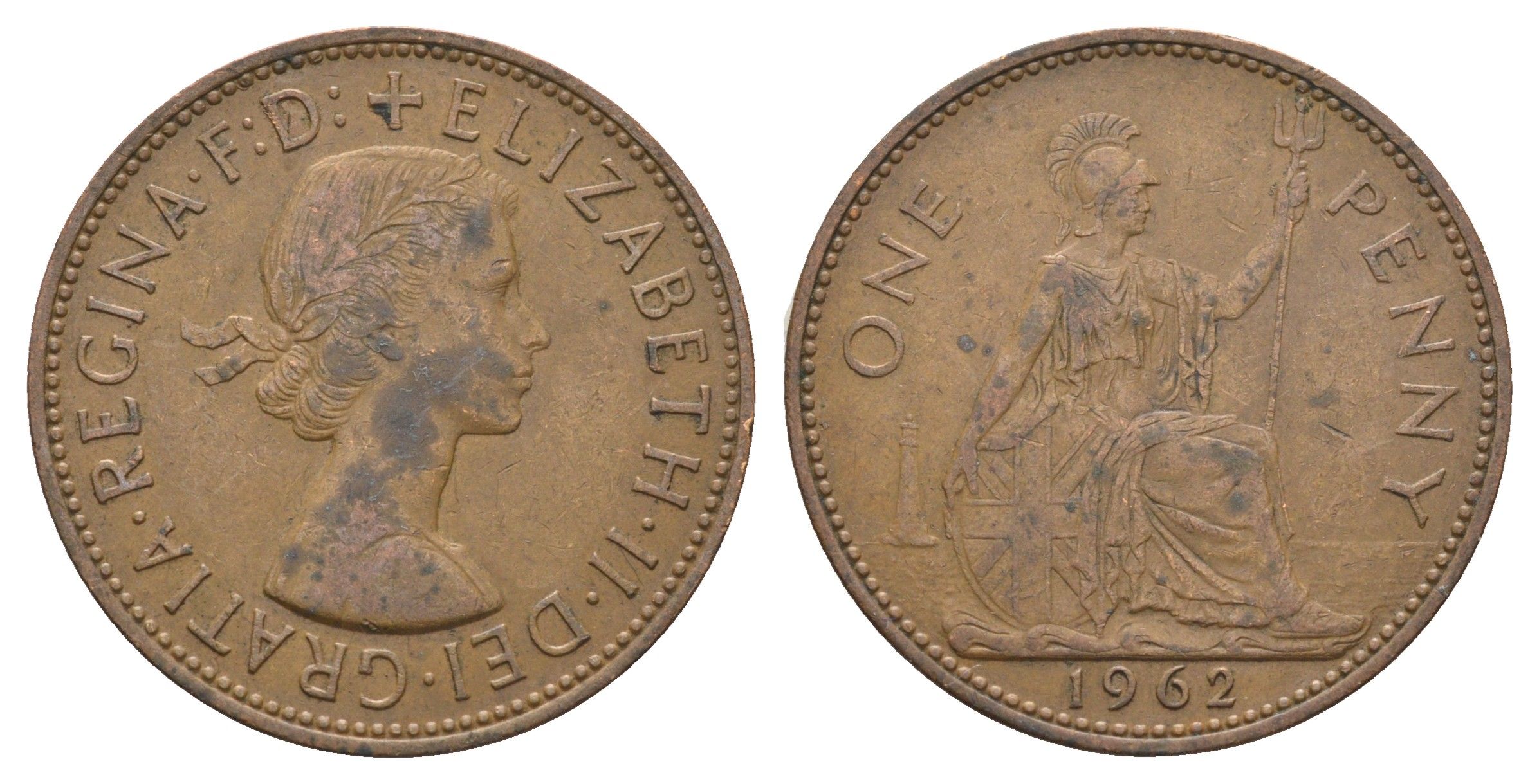 Великобритания 1 пенни 1962 Елизавета II (1952-2022) KM 897, Spink 4157 бронза 4661-844