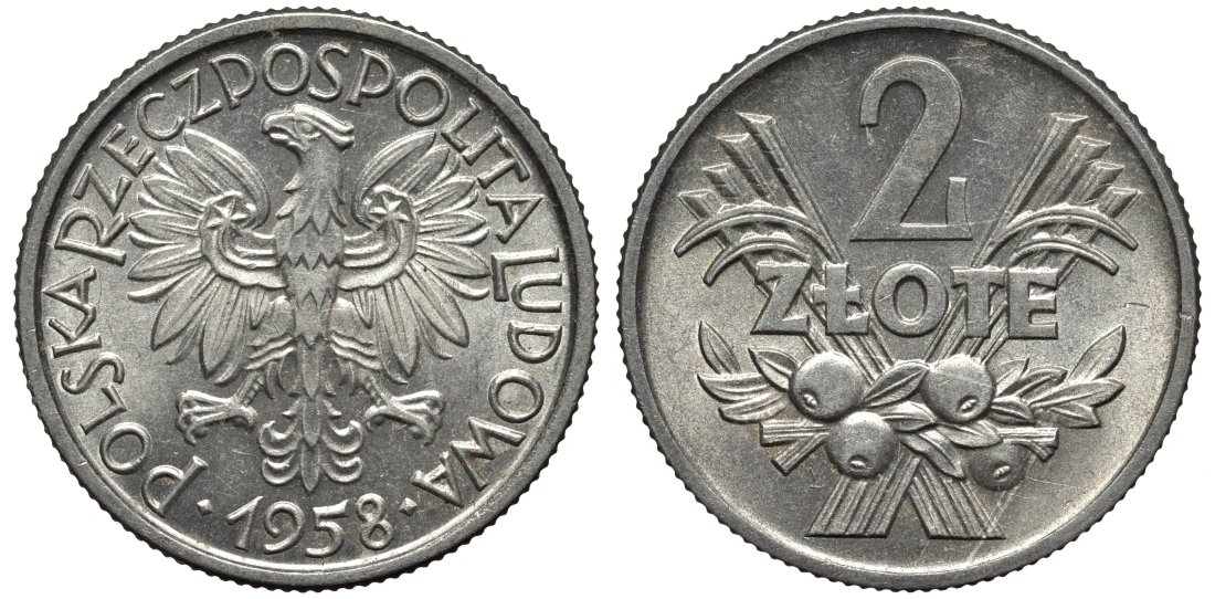 Польша 2 злотых 1958 MW KM 46, Parchimowicz 216a алюминий XF-UNC 189-713