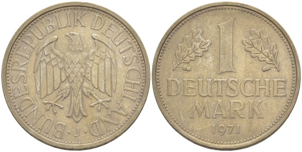 ФРГ 1 МАРКА 1971 J KM 110 J 385 медно-никель 3996-726