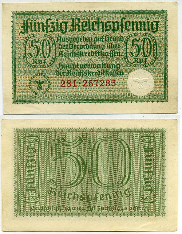 ГЕРМАНИЯ 50 РЕЙХСПФЕННИГОВ 1940-1945 ДЛЯ ОККУПИРОВАННЫХ ТЕРРИТОРИЙ Pick R135 бумага 3295-87-3-1