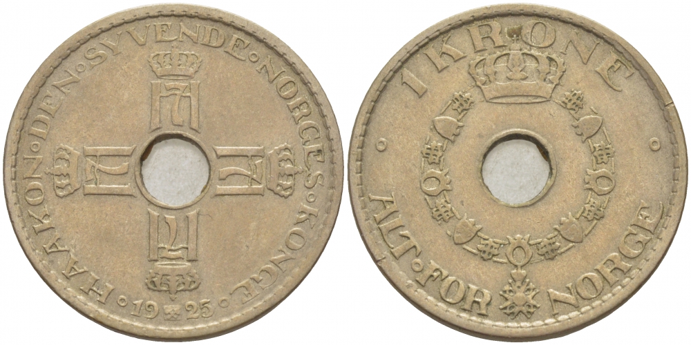 Норвегия 1 крона 1925 Хокон VII (1905-1957) KM 385 медно-никель 4402-312