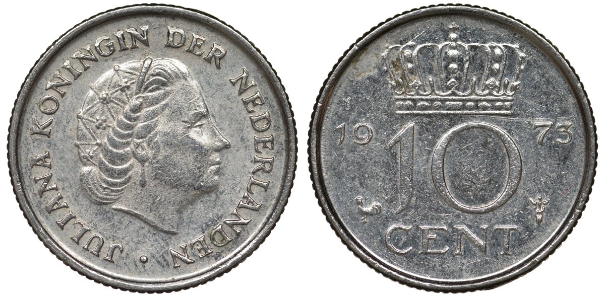 Нидерланды 10 центов 1973 Юлиана (1948-1980) KM 182 никель 4124-466