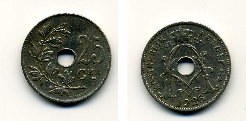 БЕЛЬГИЯ 25 САНТИМОВ 1926 BELGIE KM 69 медно-никель 41-843