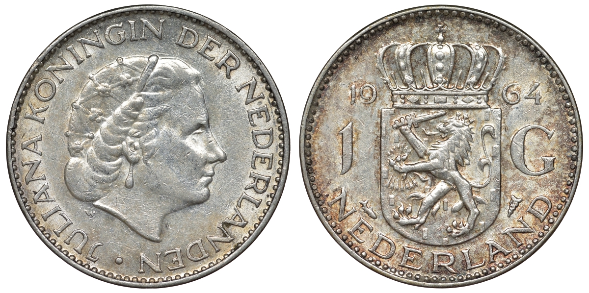 Нидерланды 1 гульден 1964 Юлиана (1948-1980) KM 184 серебро 71-1137