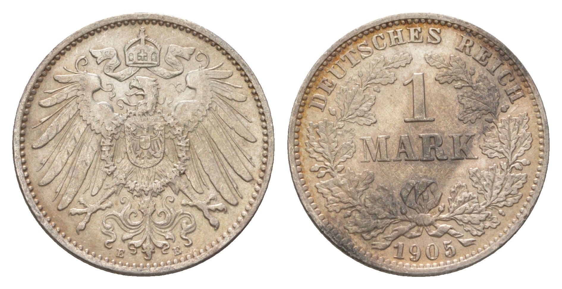 Германия 1 марка 1905 E, Вильгельм II (1888-1918) KM 14, J. 17 серебро 4626-155