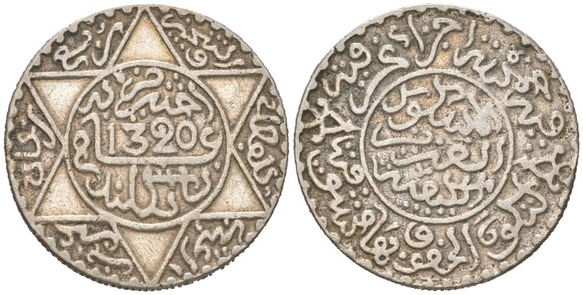 Марокко 1/4 риала (2 1/2 дирхама) 1902 AH 1320 Y 20.2 серебро 4616-151
